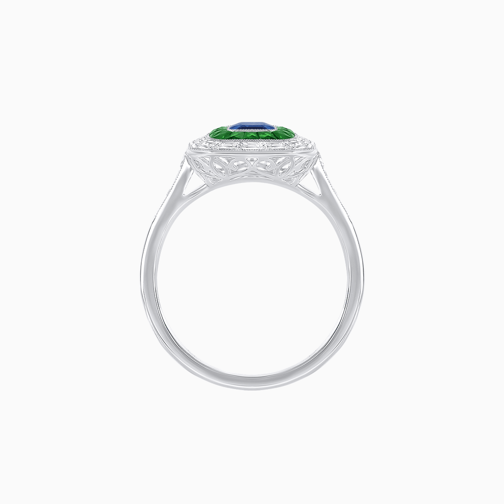 Art Deco Style Emerald Cut Double Halo (French Cut Gemstone and Baguette Halo) Mounting Ring - Shahin Jewelry