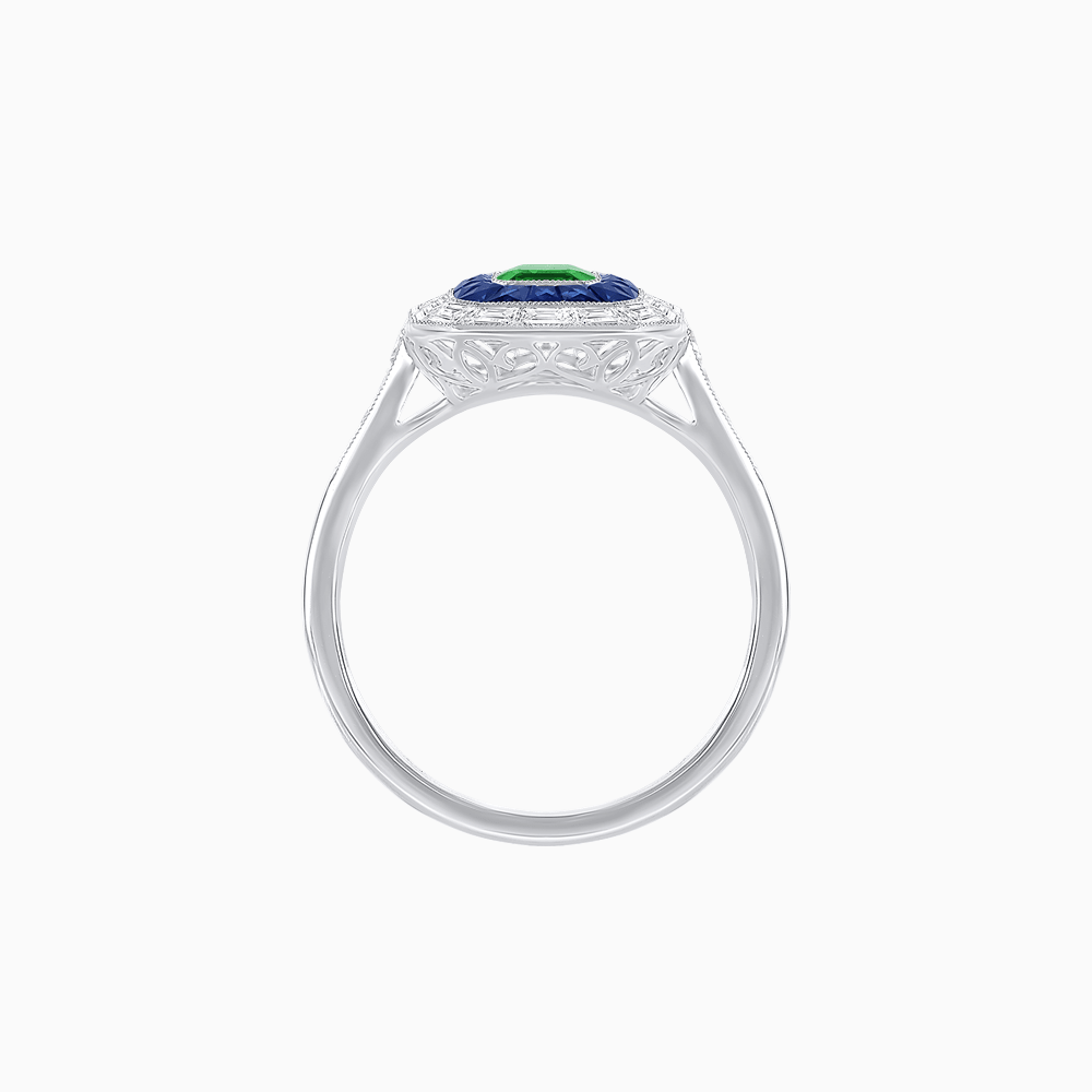 Art Deco Style Emerald Cut Double Halo (French Cut Gemstone and Baguette Halo) Mounting Ring - Shahin Jewelry