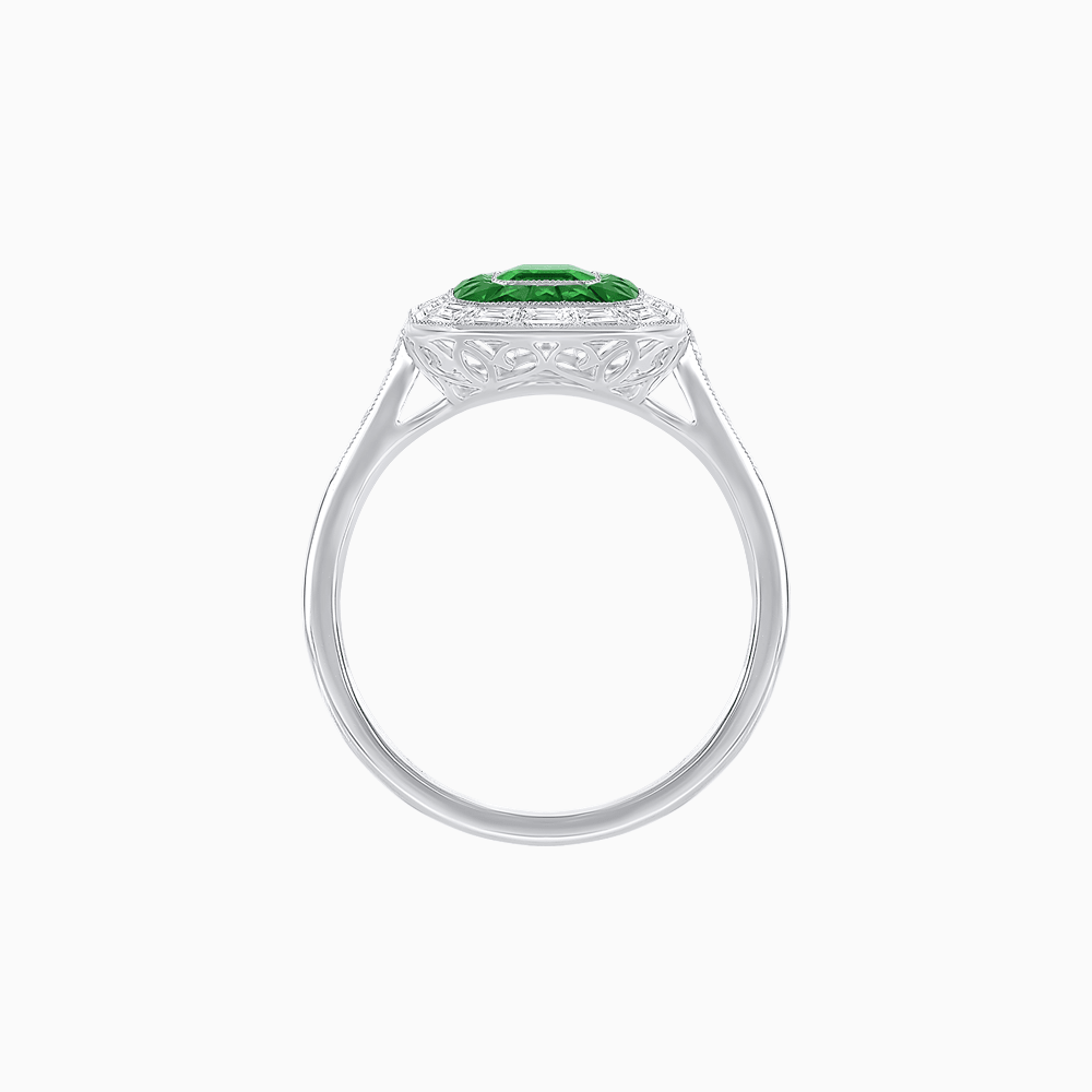 Art Deco Style Emerald Cut Double Halo (French Cut Gemstone and Baguette Halo) Mounting Ring - Shahin Jewelry