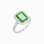 Load image into Gallery viewer, Art Deco Style Emerald Cut Double Halo (French Cut Gemstone and Baguette Halo) Mounting Ring - Shahin Jewelry