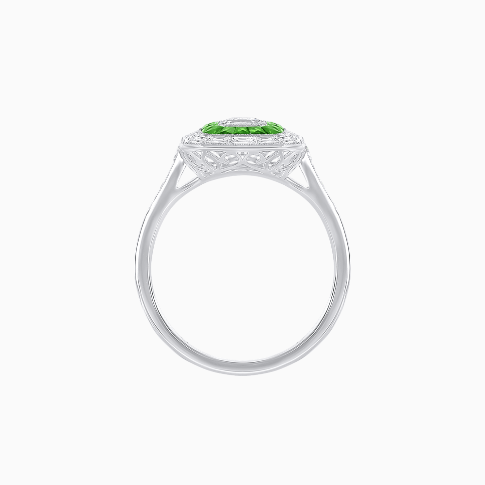 Art Deco Style Emerald Cut Double Halo (French Cut Gemstone and Baguette Halo) Mounting Ring - Shahin Jewelry