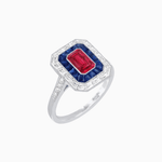 Load image into Gallery viewer, Art Deco Style Emerald Cut Double Halo (French Cut Gemstone and Baguette Halo) Mounting Ring - Shahin Jewelry