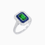 Load image into Gallery viewer, Art Deco Style Emerald Cut Double Halo (French Cut Gemstone and Baguette Halo) Mounting Ring - Shahin Jewelry