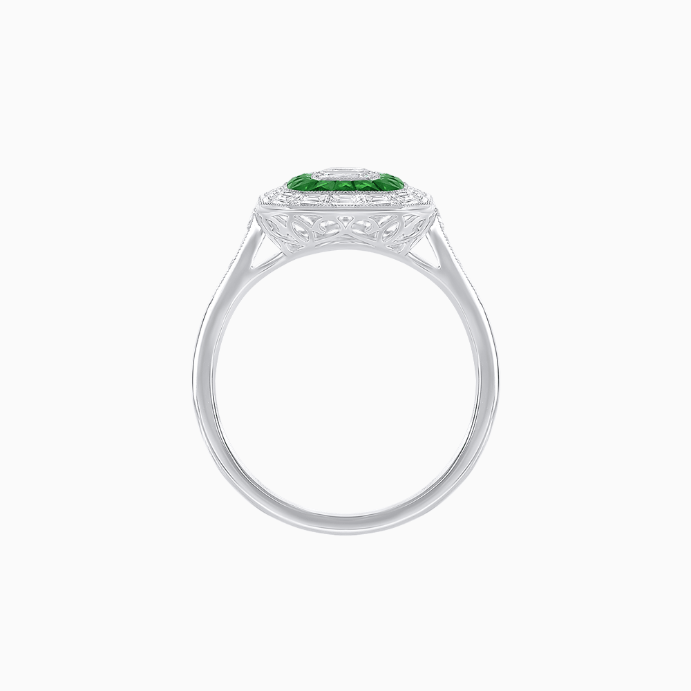 Art Deco Style Emerald Cut Double Halo (French Cut Gemstone and Baguette Halo) Mounting Ring - Shahin Jewelry