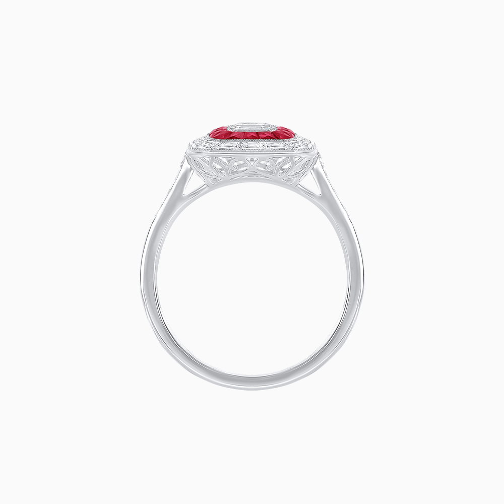 Art Deco Style Emerald Cut Double Halo (French Cut Gemstone and Baguette Halo) Mounting Ring - Shahin Jewelry