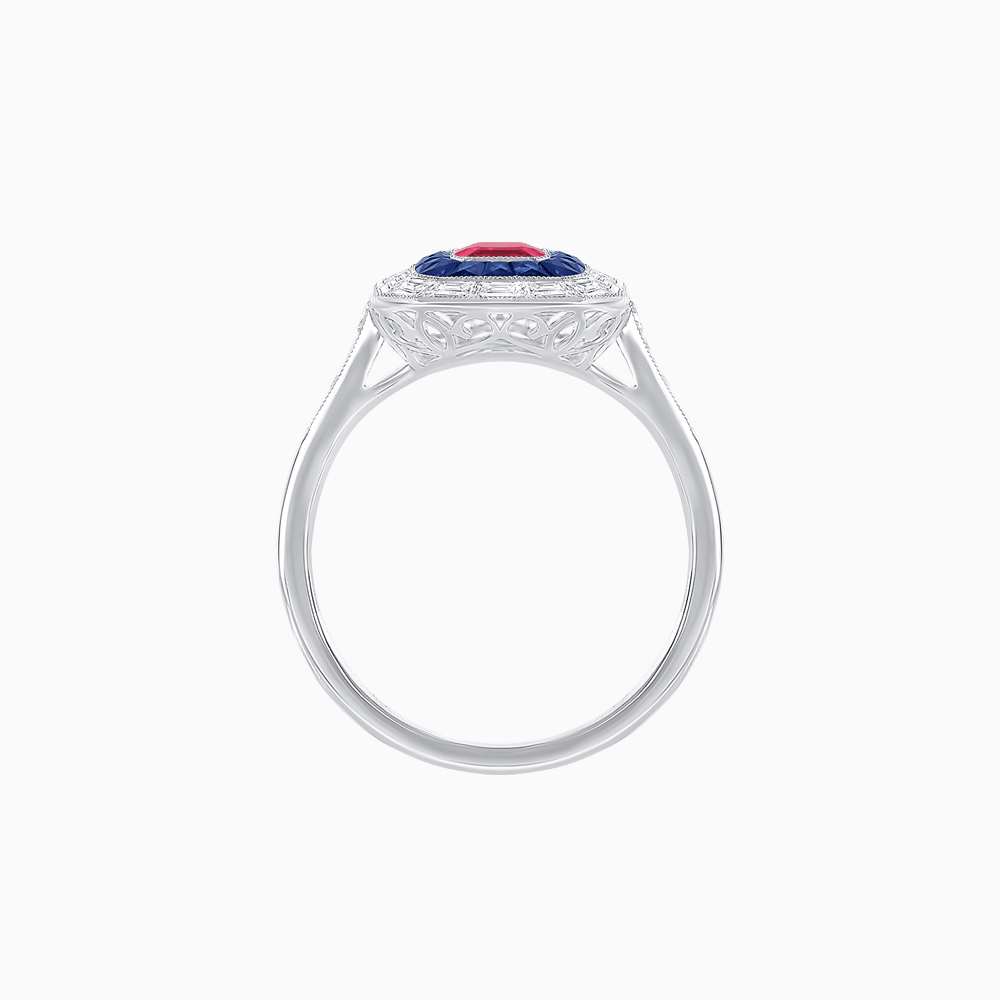 Art Deco Style Emerald Cut Double Halo (French Cut Gemstone and Baguette Halo) Mounting Ring - Shahin Jewelry