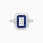 Load image into Gallery viewer, Art Deco Style Emerald Cut Double Halo (French Cut Gemstone and Baguette Halo) Mounting Ring - Shahin Jewelry