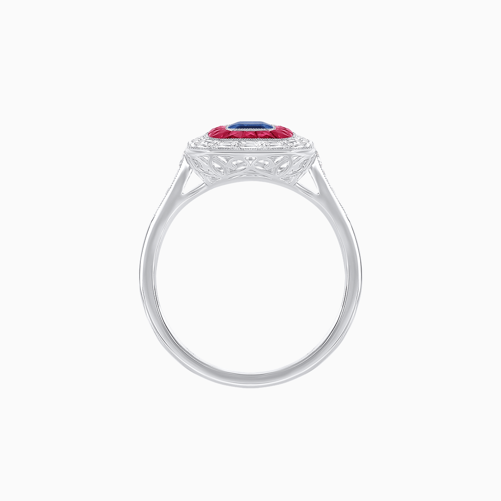 Art Deco Style Emerald Cut Double Halo (French Cut Gemstone and Baguette Halo) Mounting Ring - Shahin Jewelry
