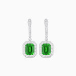 Load image into Gallery viewer, Art Deco Style Emerald - Cut Drop Diamond Earrings with Baguette Halo - Shahin Jewelry

