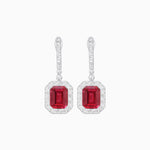 Load image into Gallery viewer, Art Deco Style Emerald - Cut Drop Diamond Earrings with Baguette Halo - Shahin Jewelry
