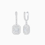 Load image into Gallery viewer, Art Deco Style Emerald - Cut Drop Diamond Earrings with Baguette Halo - Shahin Jewelry
