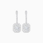 Load image into Gallery viewer, Art Deco Style Emerald - Cut Drop Diamond Earrings with Baguette Halo - Shahin Jewelry
