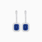 Load image into Gallery viewer, Art Deco Style Emerald - Cut Drop Diamond Earrings with Baguette Halo - Shahin Jewelry
