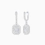Load image into Gallery viewer, Art Deco Style Emerald Cut Drop Earrings with Diamond Halo - Shahin Jewelry