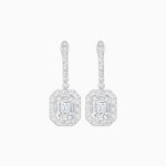 Load image into Gallery viewer, Art Deco Style Emerald Cut Drop Earrings with Diamond Halo - Shahin Jewelry