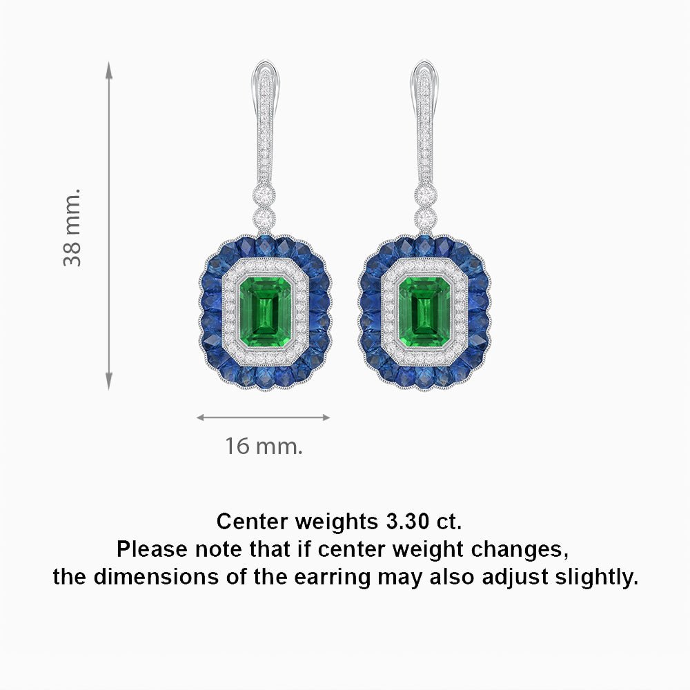 Art Deco Style Emerald Cut Earrings with Gemstones - Shahin Jewelry