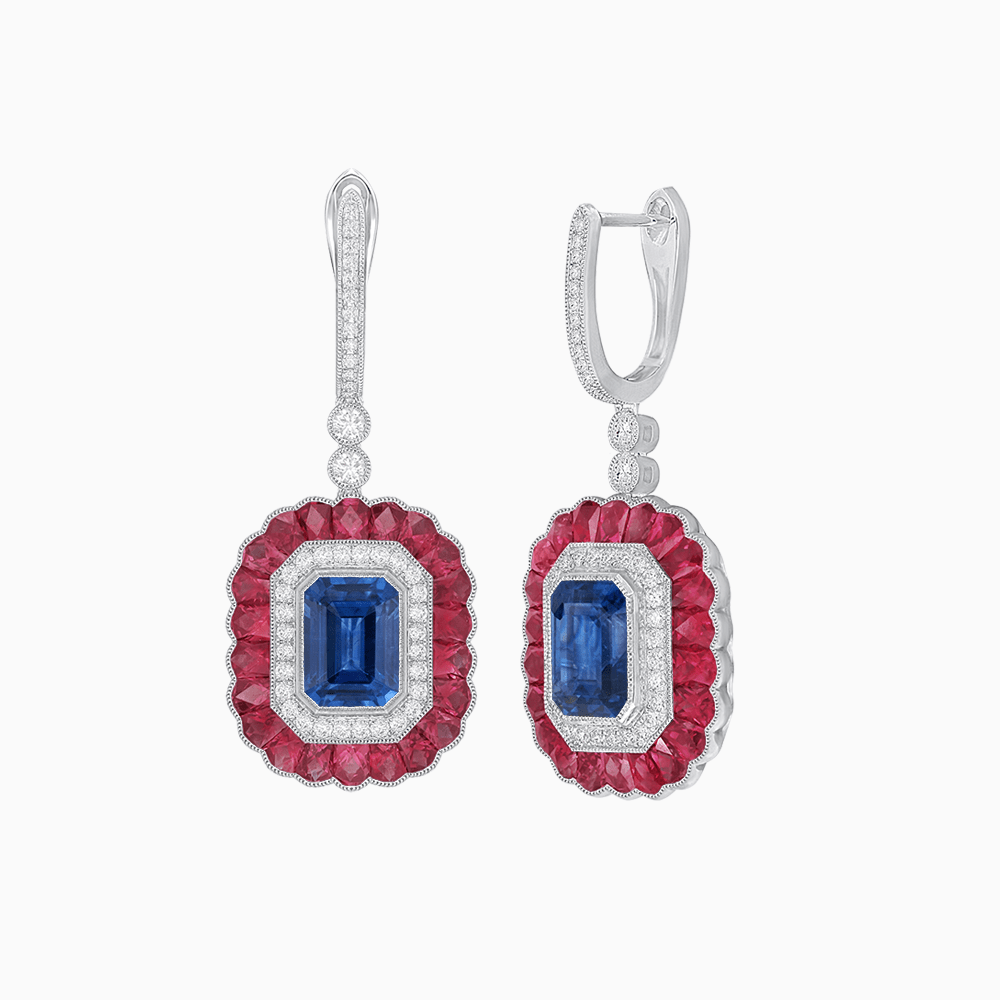 Art Deco Style Emerald Cut Earrings with Gemstones - Shahin Jewelry