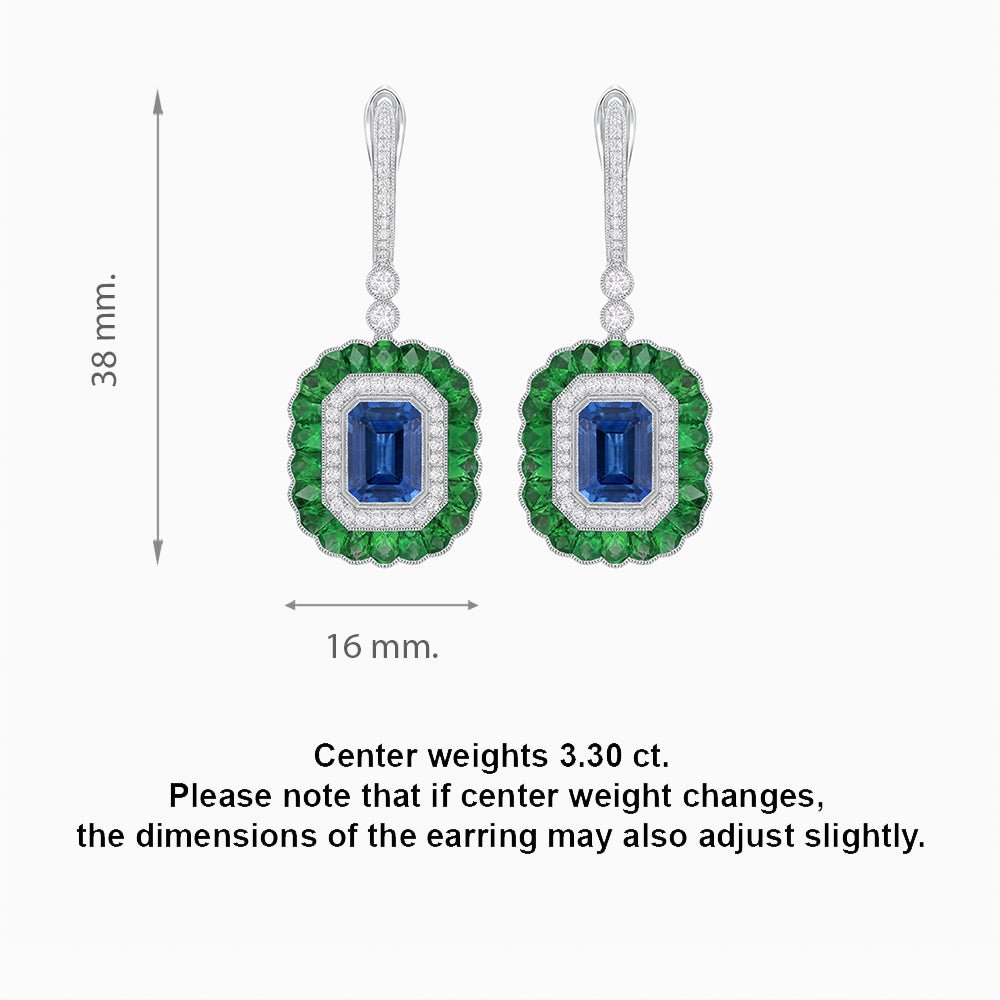 Art Deco Style Emerald Cut Earrings with Gemstones - Shahin Jewelry
