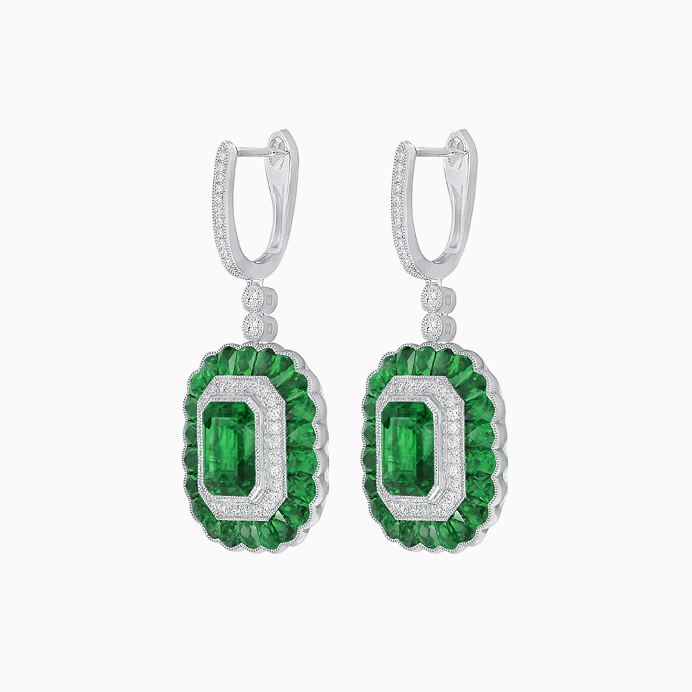 Art Deco Style Emerald Cut Earrings with Gemstones - Shahin Jewelry