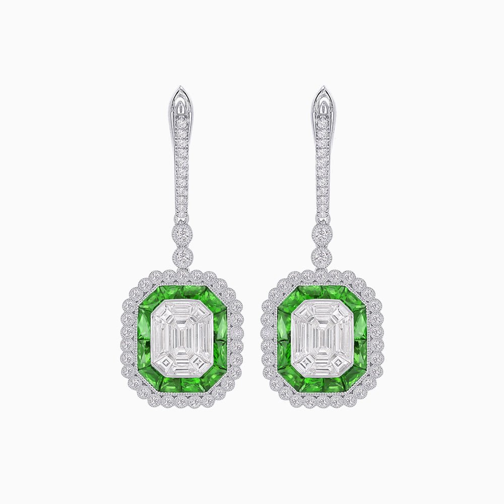 Art Deco Style Emerald Cut Earrings with Illusion Emerald Cut Diamonds - Shahin Jewelry