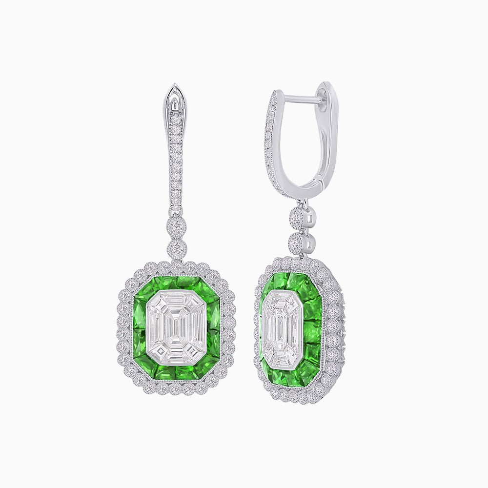 Art Deco Style Emerald Cut Earrings with Illusion Emerald Cut Diamonds - Shahin Jewelry