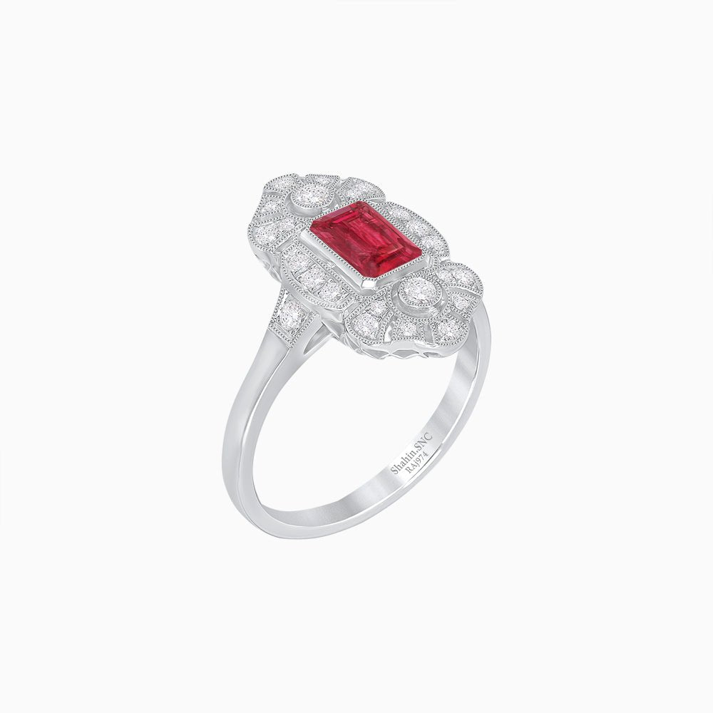 Art Deco Style Emerald Cut Gemstone Ring - Shahin Jewelry
