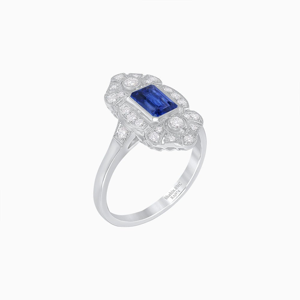 Art Deco Style Emerald Cut Gemstone Ring - Shahin Jewelry