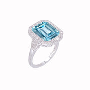 Art Deco Style Emerald Cut Gemstone Ring with Baguette Diamond Halo - Shahin Jewelry