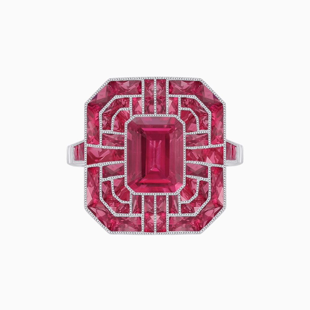 Art Deco Style Emerald Cut Geometric Engagement Ring with Diamond - Shahin Jewelry