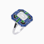 Load image into Gallery viewer, Art Deco Style Emerald Cut Geometric Engagement Ring with Diamond - Shahin Jewelry
