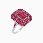 Load image into Gallery viewer, Art Deco Style Emerald Cut Geometric Engagement Ring with Diamond - Shahin Jewelry