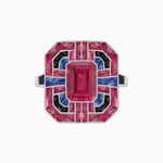 Load image into Gallery viewer, Art Deco Style Emerald Cut Geometric Engagement Ring with Diamond - Shahin Jewelry