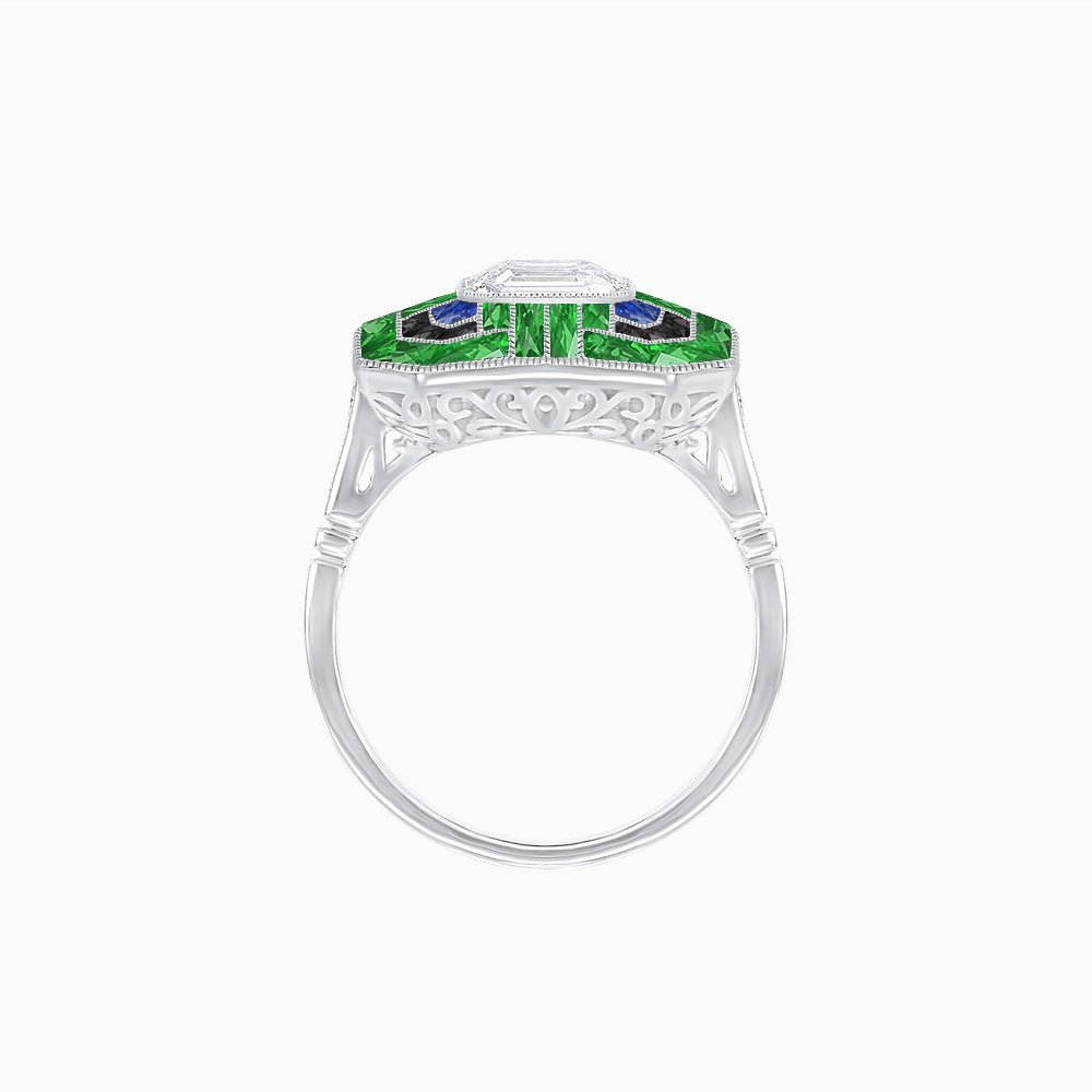 Art Deco Style Emerald Cut Geometric Engagement Ring with Diamond - Shahin Jewelry