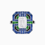 Load image into Gallery viewer, Art Deco Style Emerald Cut Geometric Engagement Ring with Diamond - Shahin Jewelry
