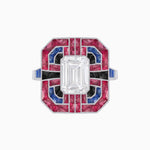 Load image into Gallery viewer, Art Deco Style Emerald Cut Geometric Engagement Ring with Diamond - Shahin Jewelry
