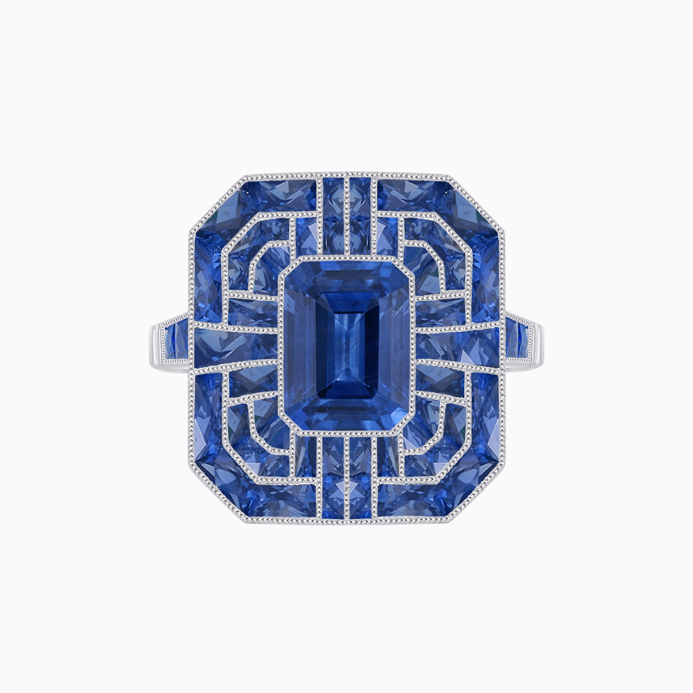 Art Deco Style Emerald Cut Geometric Engagement Ring with Diamond - Shahin Jewelry