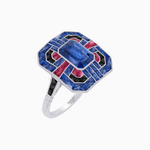 Load image into Gallery viewer, Art Deco Style Emerald Cut Geometric Engagement Ring with Diamond - Shahin Jewelry