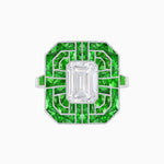 Load image into Gallery viewer, Art Deco Style Emerald Cut Geometric Engagement Ring with Diamond - Shahin Jewelry
