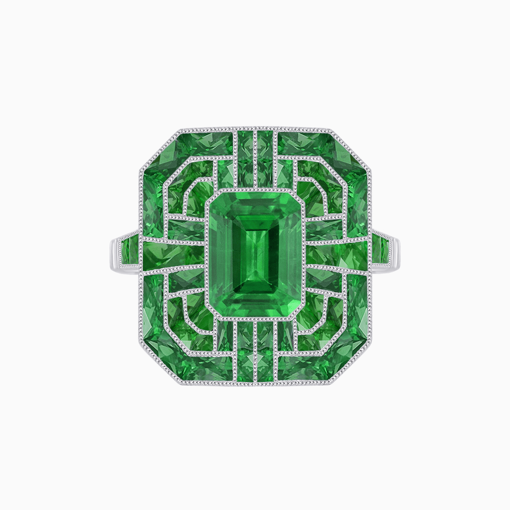Art Deco Style Emerald Cut Geometric Engagement Ring with Diamond - Shahin Jewelry