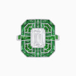 Load image into Gallery viewer, Art Deco Style Emerald Cut Geometric Engagement Ring with Diamond - Shahin Jewelry
