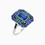 Load image into Gallery viewer, Art Deco Style Emerald Cut Geometric Engagement Ring with Diamond - Shahin Jewelry