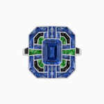 Load image into Gallery viewer, Art Deco Style Emerald Cut Geometric Engagement Ring with Diamond - Shahin Jewelry