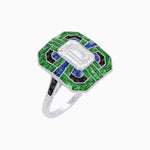 Load image into Gallery viewer, Art Deco Style Emerald Cut Geometric Engagement Ring with Diamond - Shahin Jewelry
