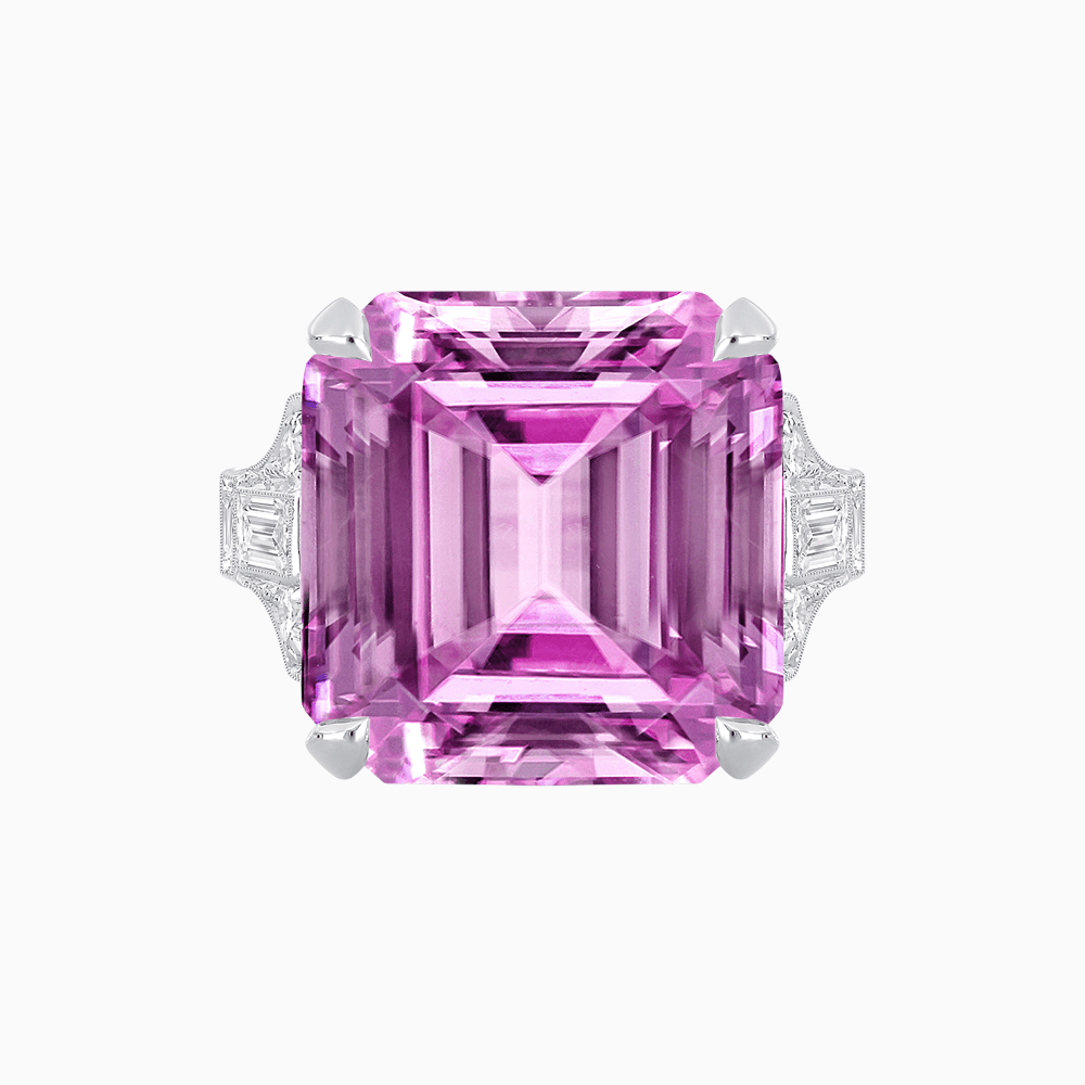 Art Deco Style Emerald Cut Ring Mounting with Baguette and Round Diamonds - Shahin Jewelry