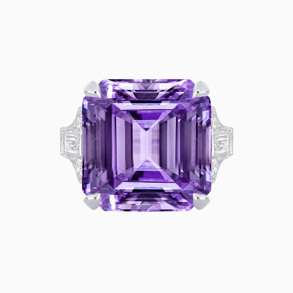 Art Deco Style Emerald Cut Ring Mounting with Baguette and Round Diamonds - Shahin Jewelry