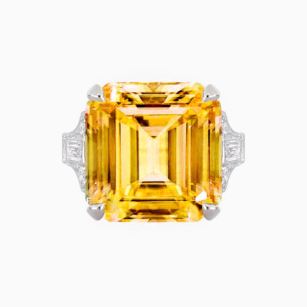 Art Deco Style Emerald Cut Ring Mounting with Baguette and Round Diamonds - Shahin Jewelry