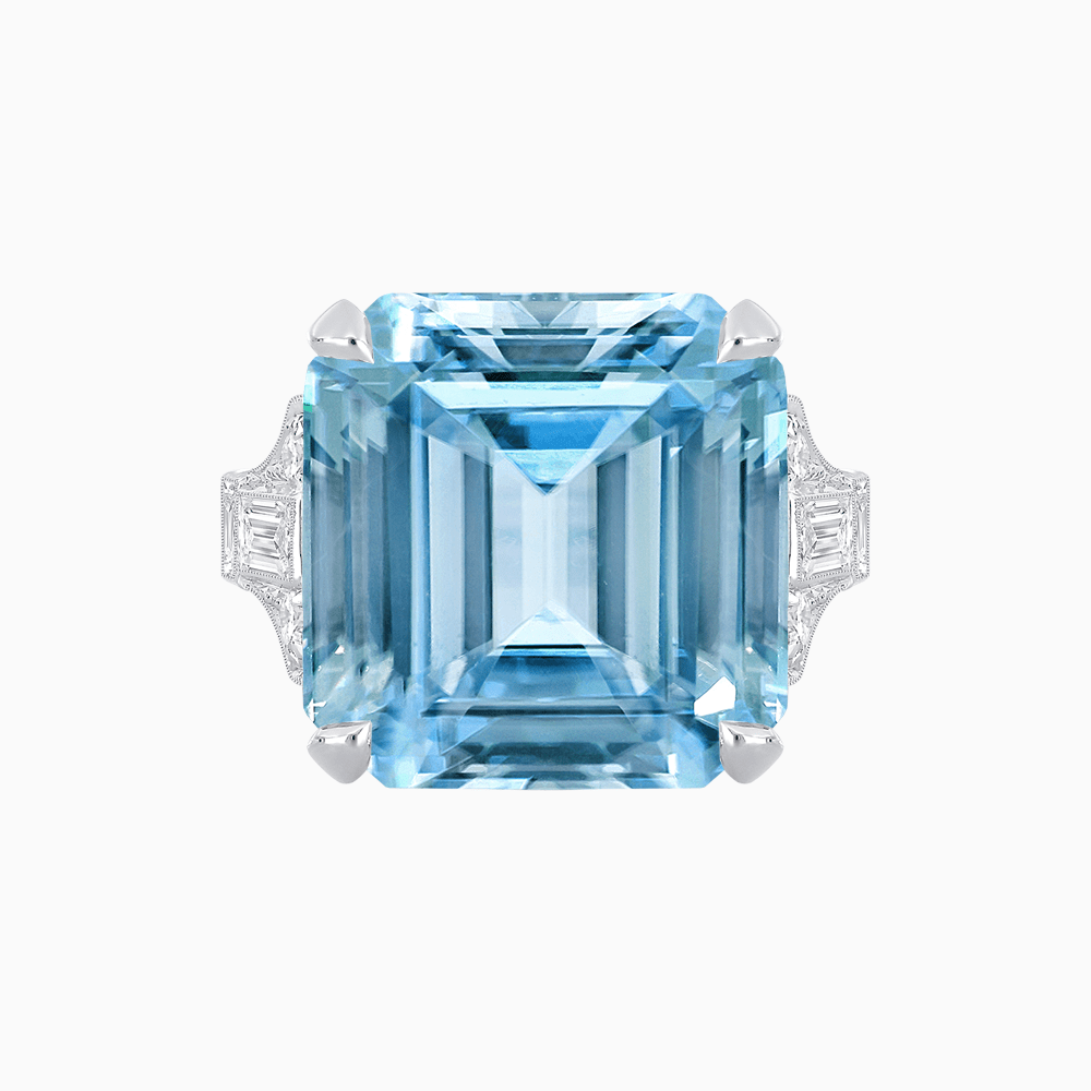 Art Deco Style Emerald Cut Ring Mounting with Baguette and Round Diamonds - Shahin Jewelry