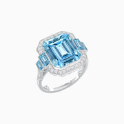 Art Deco Style Emerald Cut Ring Mounting with Diamond Halo and Matching Baguette Side Gemstones - Shahin Jewelry