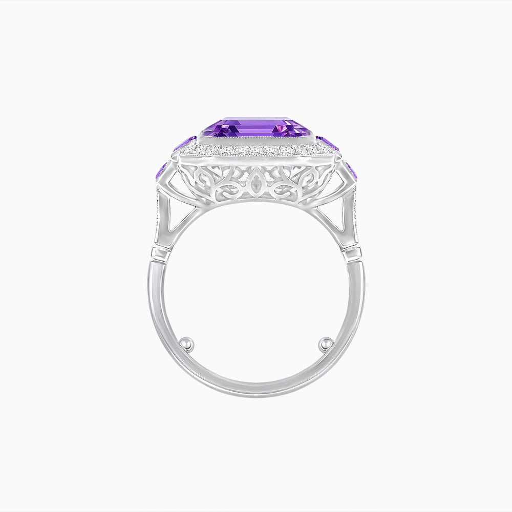 Art Deco Style Emerald Cut Ring Mounting with Diamond Halo and Matching Baguette Side Gemstones - Shahin Jewelry