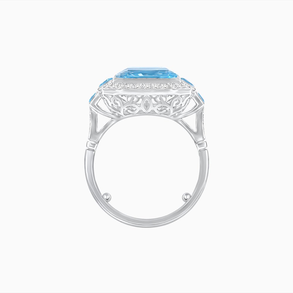 Art Deco Style Emerald Cut Ring Mounting with Diamond Halo and Matching Baguette Side Gemstones - Shahin Jewelry